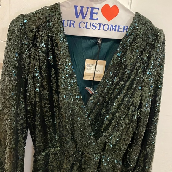 Emerald Sequin Wrap Dress - Picture 1 of 8